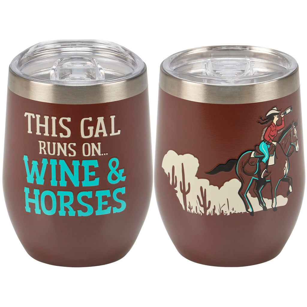Primitives by Kathy Insulated, Stainless Steel Wine Tumbler - This Gal Runs On... Wine & Horses