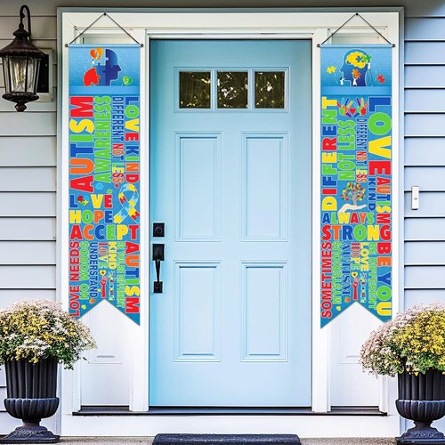 Blulu Autism Awareness Door Banners - Inspirational Puzzle Piece Decorations | 2 Pcs for Indoor/Outdoor Use