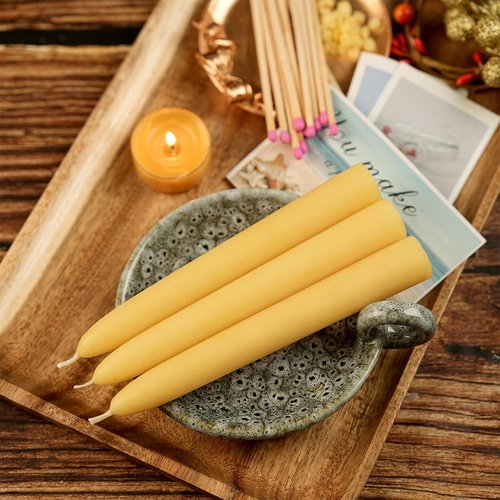 8 Pack Natural Beeswax Spell Candles-6in Beeswax Taper Candles-6 Hour Burning Short Candle Sticks Smokeless Bees Wax Candles for Home,Chime,Meditation,Ritual