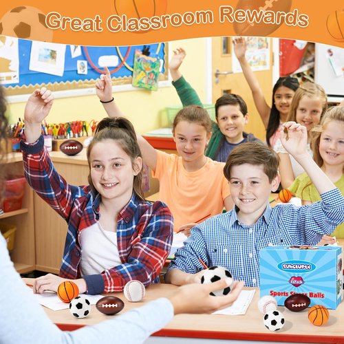 24 Pack Sports Stress Balls Valentines Day Gifts for Kids School Classroom, Exchange Sports Valentines Day Cards for Kids Party Favors Supplies for Boys Girls Basketball Football Soccer Baseball Bulk