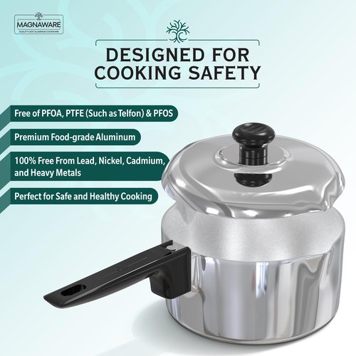 Magnaware Cast Aluminum Sauce Pan with Lid 2 Quart - Multipurpose Lightweight Saucepan with 2 Side Pour Spouts & Stay-Cool Handle - Small Cooking Pot for Sauces, Pasta, Soup - Oven Safe