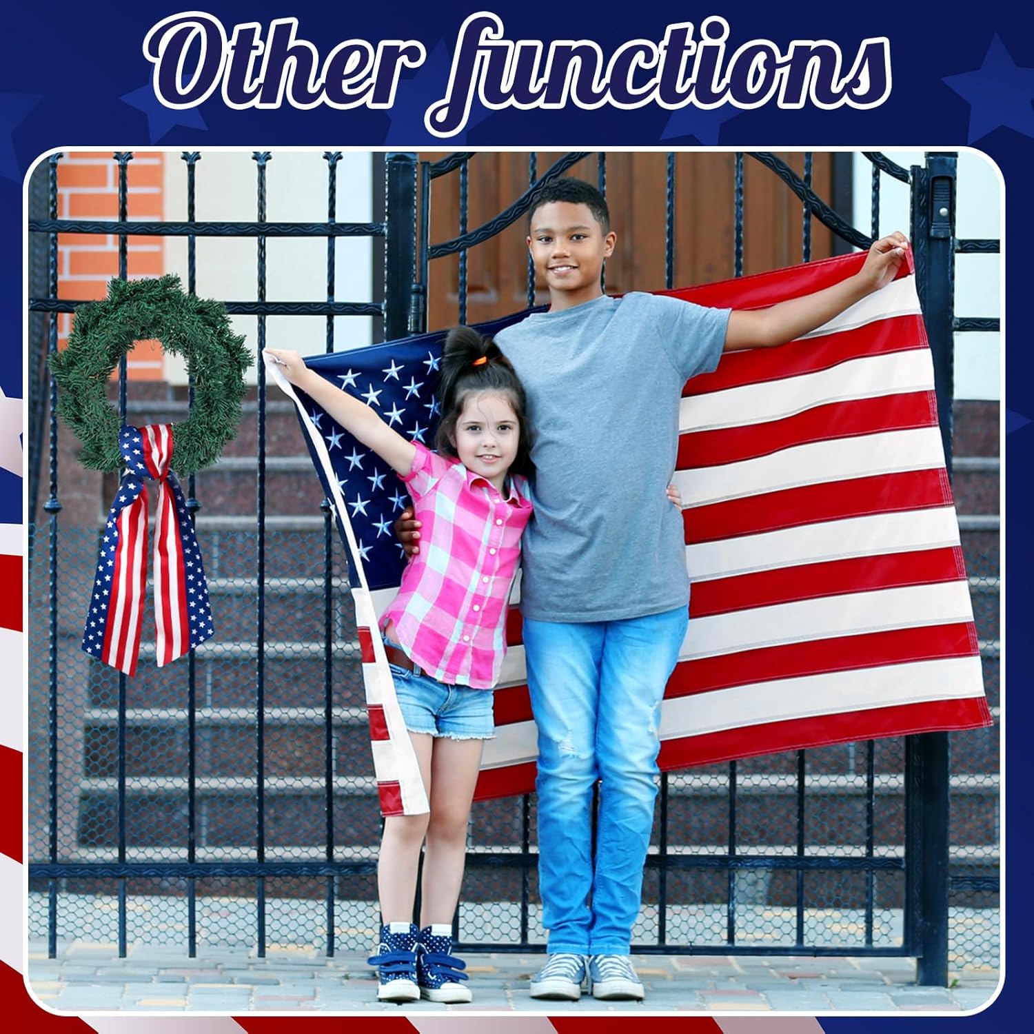 VitalCozy Patriotic Wreath Sash - Satin Embroidery Monogram Ribbon for Indoor/Outdoor Decor