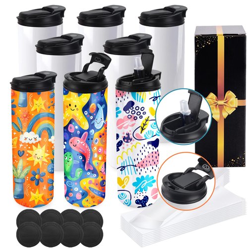 Joyclub 8 Pack Sublimation Water Bottle Blanks Dual Opening 20 oz Sublimation Tumblers with Leakproof Lid and Straw Insulated Stainless Steel Sports Cups