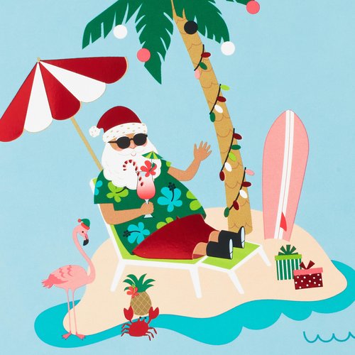 Hallmark Boxed Christmas Cards, Tropical Santa (16 Cards and 16 Envelopes) Warmest Christmas Wishes