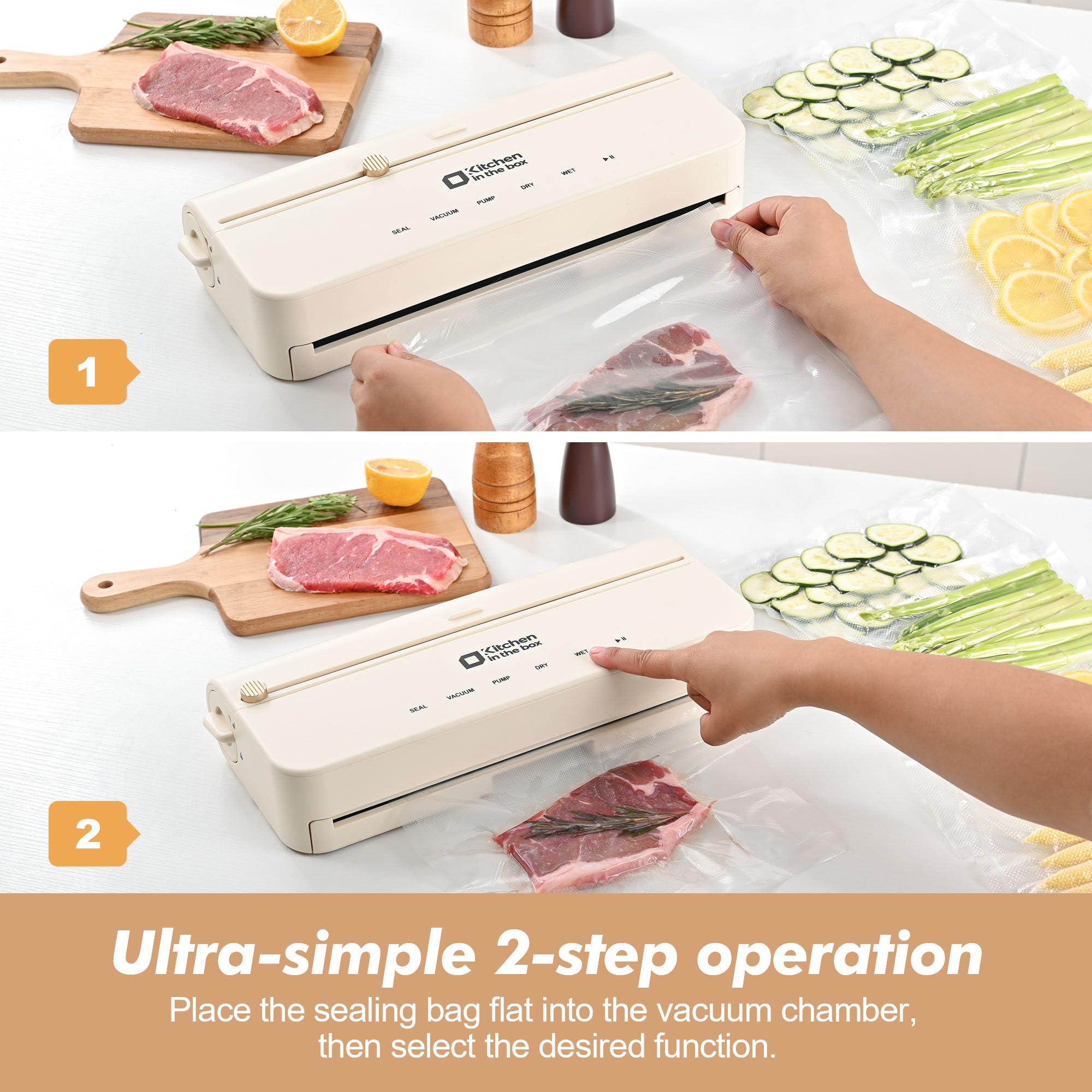Kitchen Vacuum Sealer, Smart Vacuum Food Sealer with Built-in Bag Storage and Cutter Food Vacuum Storage with External VAC for Jar and Containers, Includes 5M Bag Rolls (silver)