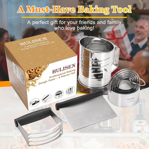 HULISEN Pastry Cutter Set - Stainless Steel Dough Blender & 3-Cup Flour Sifter | Professional Baking Tools