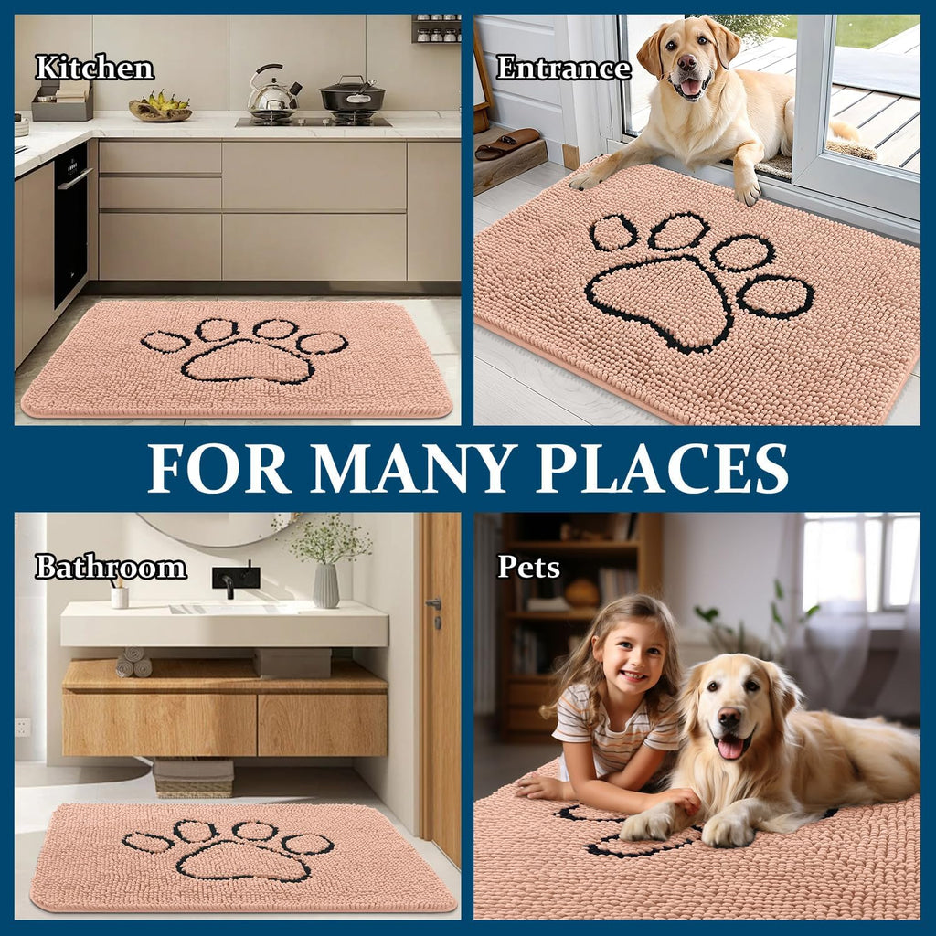 OLANLY Dog Door Mat - Absorbent Non-Slip Mud Mat for Paws | 36x24, Quick Dry Chenille, Peach