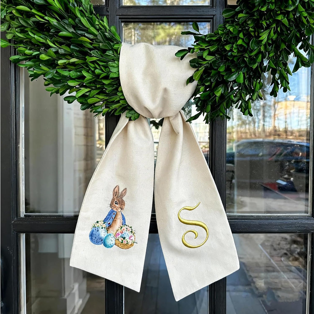 Regine Switzerland Easter Wreath Bow - Custom Embroidered Monogram Spring Bunny Decoration | Hand-Tailored Design (S)