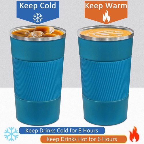 ATZNZIK 4 Pack Insulated Coffee Mug with Lid 12oz Travel Coffee Tumbler Stainless Steel Reusable Coffee Cups Thermal Coffee Mug for Hot and Iced Cold Drinks, Multicolor