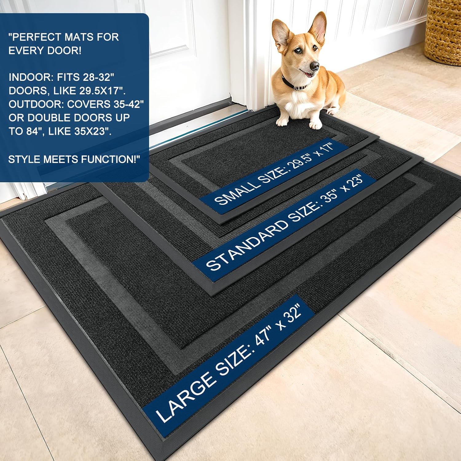 OLANLY Indoor Outdoor Front Door Mat - Waterproof, All-Season, Easy Clean | 71x47 Inches, Black