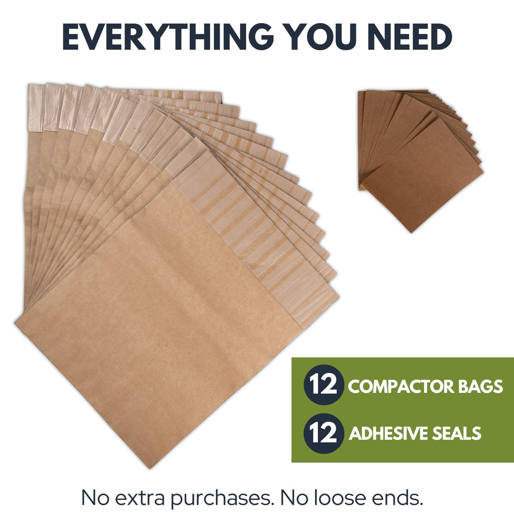 Wenses Paper Trash Compactor Bags, 12 Pack, Fits 15-Inch Compactors