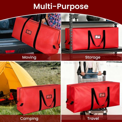 Christmas Tree Storage Bag, 9FT Large Christmas Tree Bag 600D with Reinforced Handles, Heavy Duty 9 Foot Tree Bags for Storage Waterproof Xmas Tree Box, Dual Zippers, Wide Opening, Red