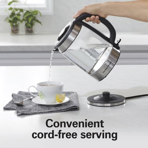Hamilton Beach Electric Tea Kettle, Water Boiler & Heater, 1.8 Liter, Cordless Serving, 1500 Watts for Fast Boiling, Auto-Shutoff and Boil-Dry Protection, Easy-View Glass (40853C)