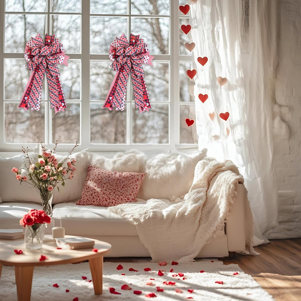 Egolot Valentine’s Large Heart Bow for Wreath Tree Topper, 20 Inch Valentines Day Red Heart Bow Decor for Party Indoor Outdoor, Red Black Bow for Party Wedding