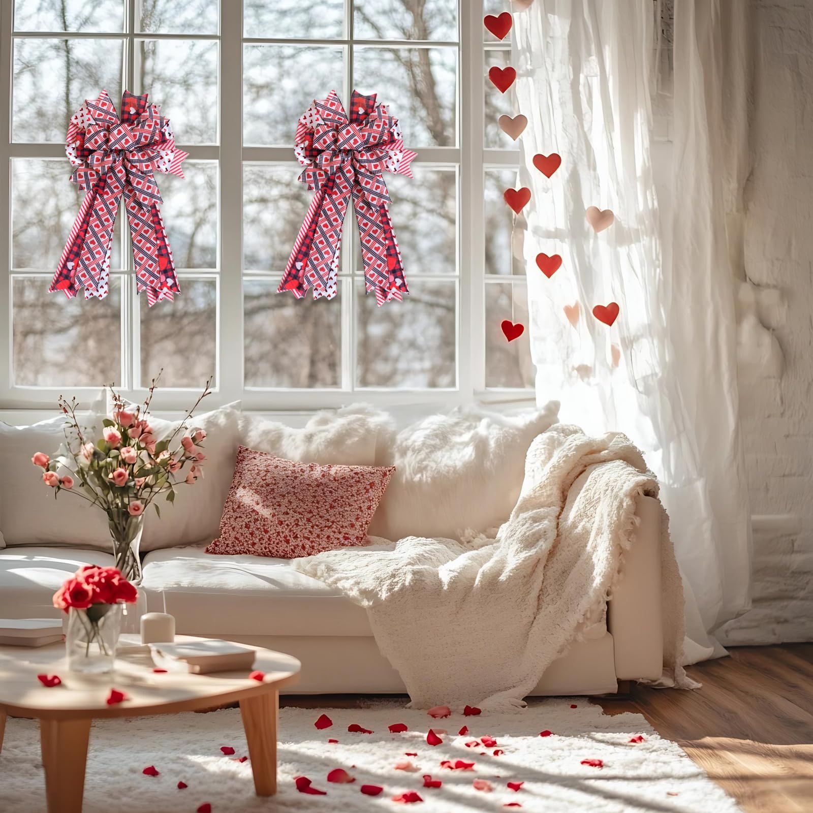 Egolot Valentine’s Large Heart Bow for Wreath Tree Topper, 20 Inch Valentines Day Red Heart Bow Decor for Party Indoor Outdoor, Red Black Bow for Party Wedding