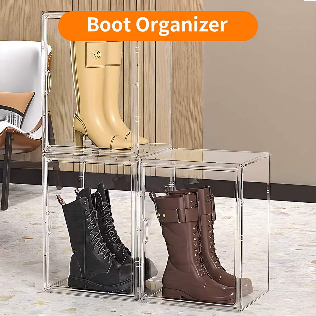 Seaniss 1 Pack Clear Acrylic Sneaker Shoe Display Case,Shoe Storage Boxes Stackable,Acrylic Boxes for Shoes Display with Lid,Boot Storage Organizer for Tall Boot,Purse Handbag Organizer for Closet