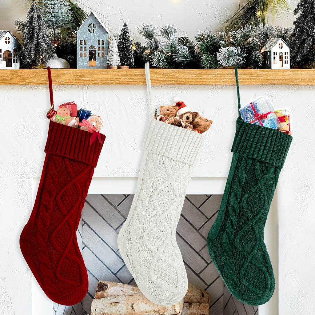 Personalized Christmas Stocking,18 Inches Knit Christmas Stockings,Knit Stockings Christmas,Large Size Cable Knitted Stocking for Gifts and Fireplace Christmas Holiday Party Decoration (Red)
