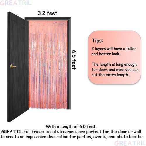 GREATRIL Iridescent Orange Tinsel Foil Fringe Curtain - Perfect for Birthday Decorations | 3.2 x 6.5 Ft, 2 Packs