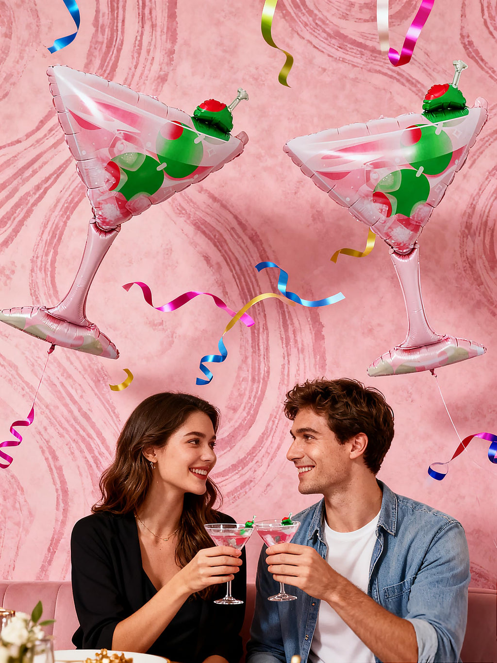 CYMYLAR 4Pcs 43Inch Martini Glass Olive Balloons,Cocktail Party Balloons For A Tini Bit Older Party/Girls Night/Bachelorette/Bridal Shower/Cocktail Birthday/Retro Lounge Bar Decorations