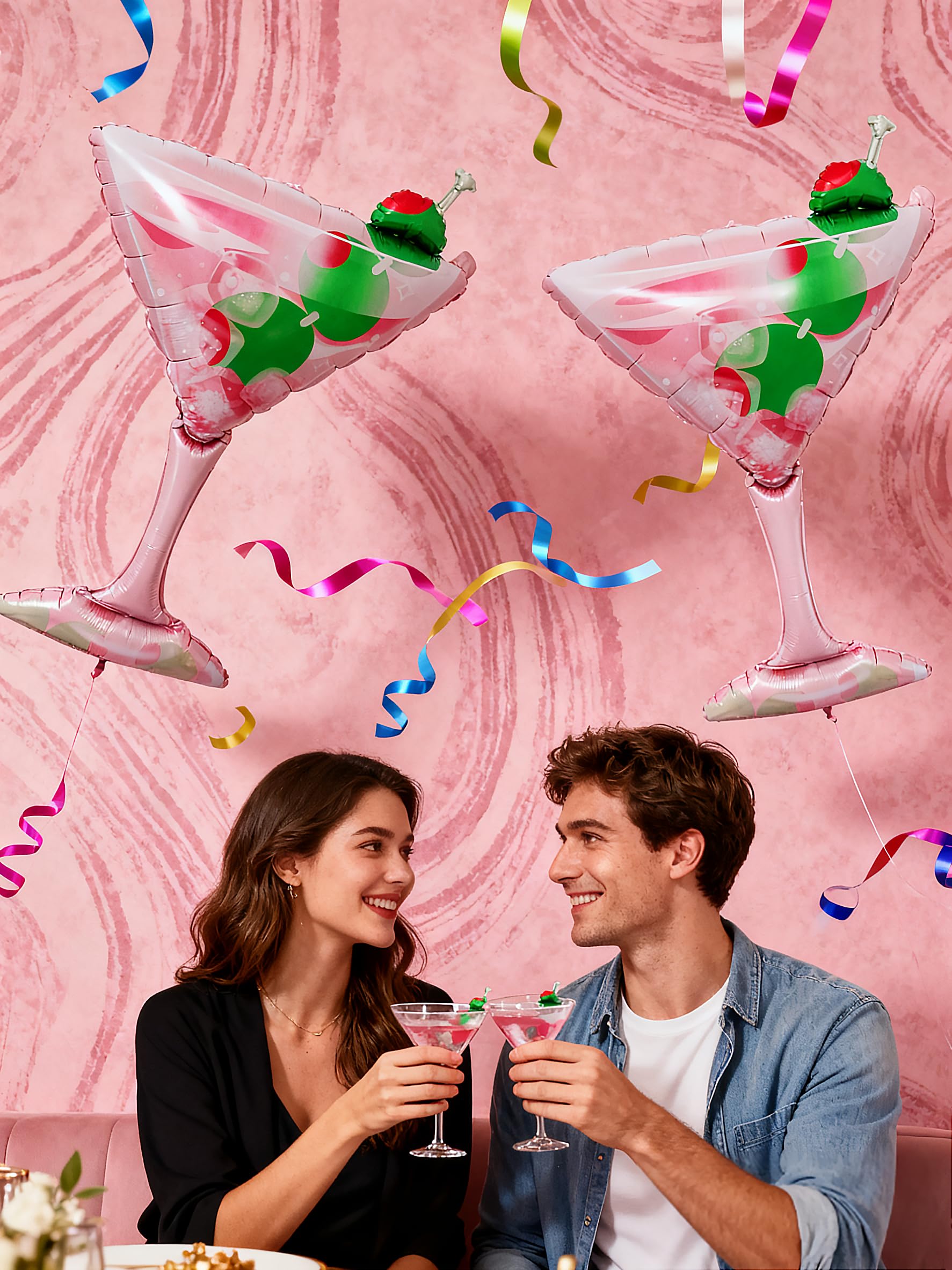 CYMYLAR 4Pcs 43Inch Martini Glass Olive Balloons,Cocktail Party Balloons For A Tini Bit Older Party/Girls Night/Bachelorette/Bridal Shower/Cocktail Birthday/Retro Lounge Bar Decorations