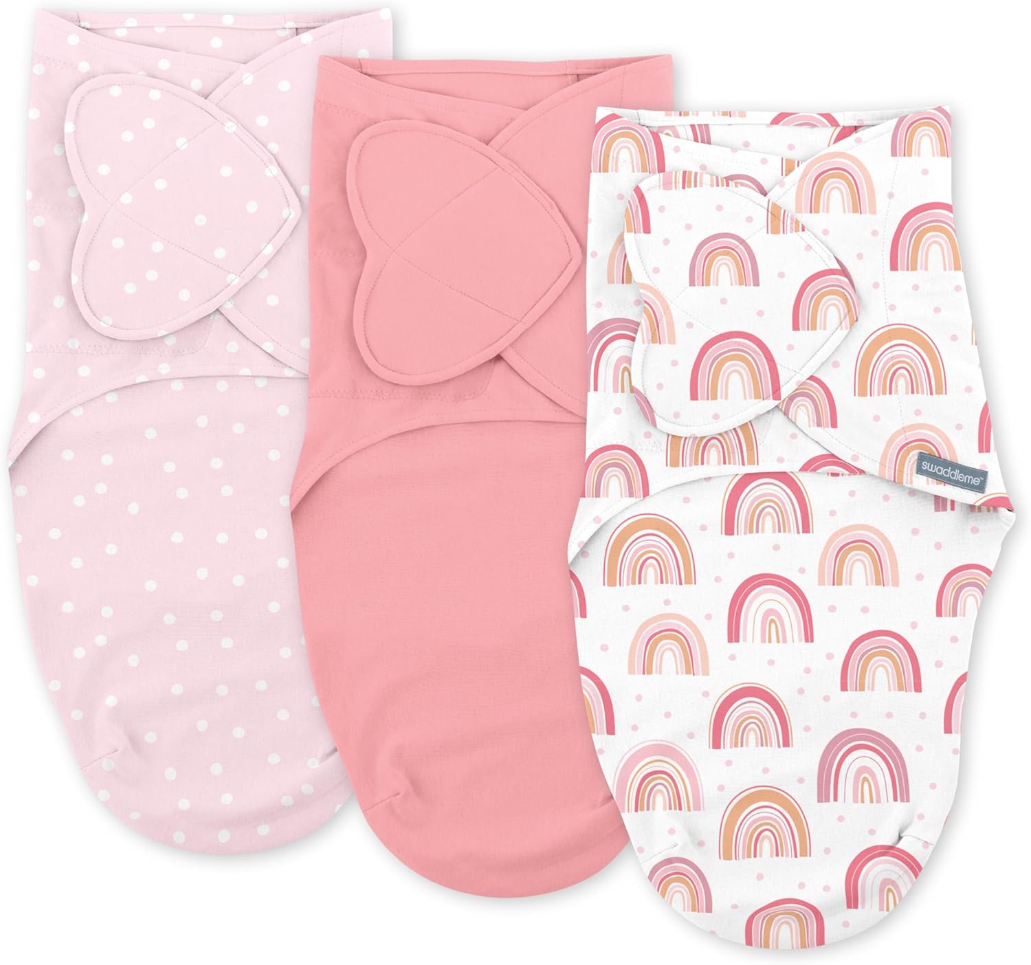SwaddleMe by Ingenuity Baby Swaddle - 100% Cotton, 1.0 TOG, Pocket Fold Design, 0-3 Months, 3-Pack | Rainbow