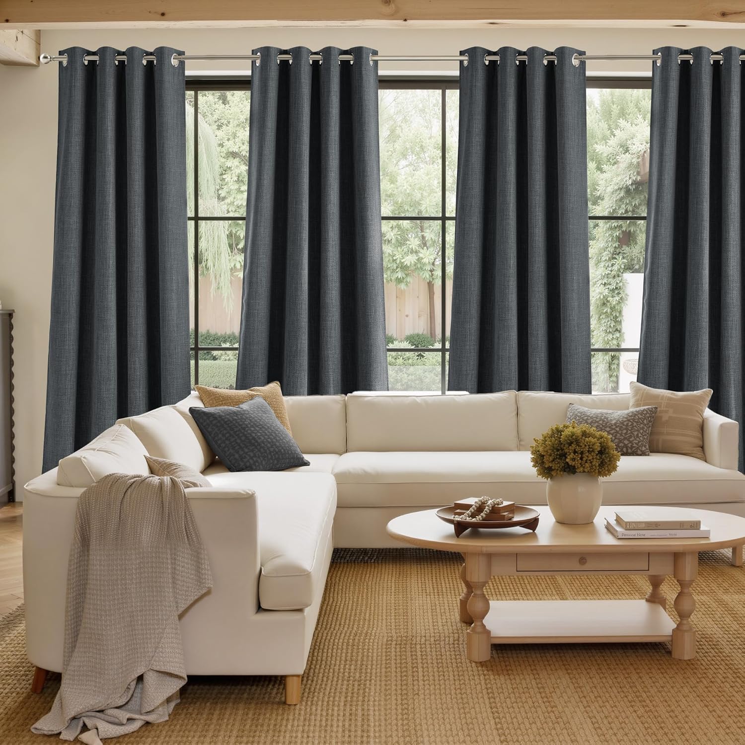 NICETOWN Blackout Curtains - Charcoal Gray Faux Linen Privacy Panels, 63" Long | Modern Farmhouse Style, 2 Panels