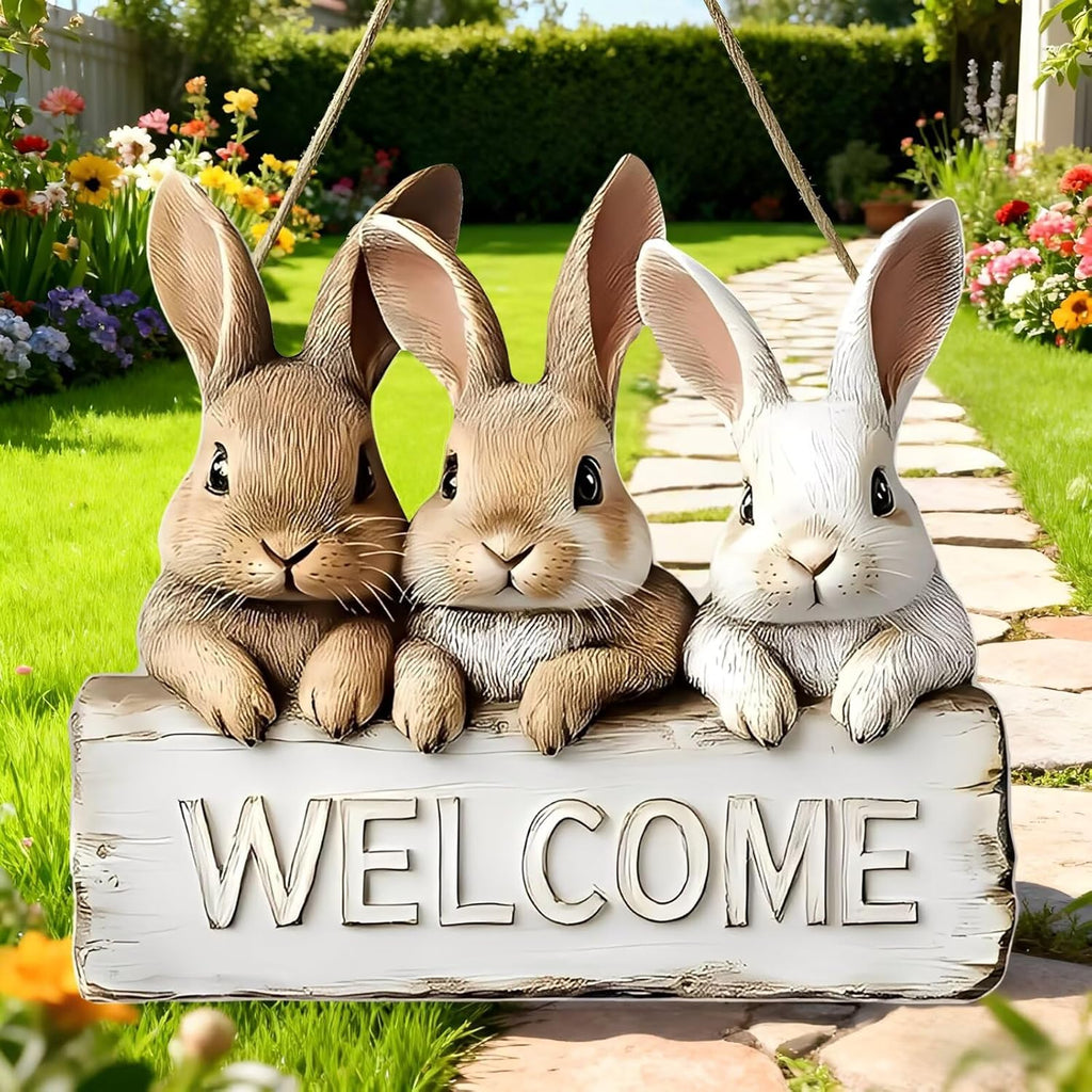 Welcome Easter Hanging Sign by [Brand Name] - Adorable Bunny Design for Spring Home & Garden Decor
