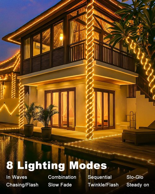 Btfarm Solar Rope Lights - 120 LED 46FT Waterproof Outdoor String Lights | 8 Lighting Modes for Garden, Patio & Christmas Decor
