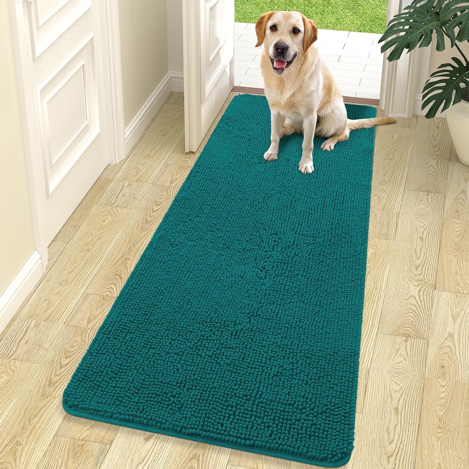 OLANLY Dog Door Mat - Absorbent Non-Slip Mud Mat for Indoor Use | 70x24 Inches, Lake Blue