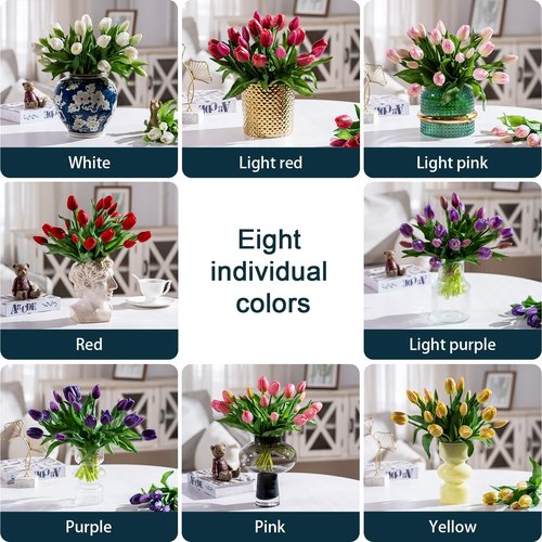 Bailikang 20PCS Fake Tulips 12' Artificial Tulip Silk Flowers Fake PU Bouquet Artificial Flowers Faux Flowers with Gift Box Soft Faux Tulips Bouquets Arrangements for Party Wedding Home