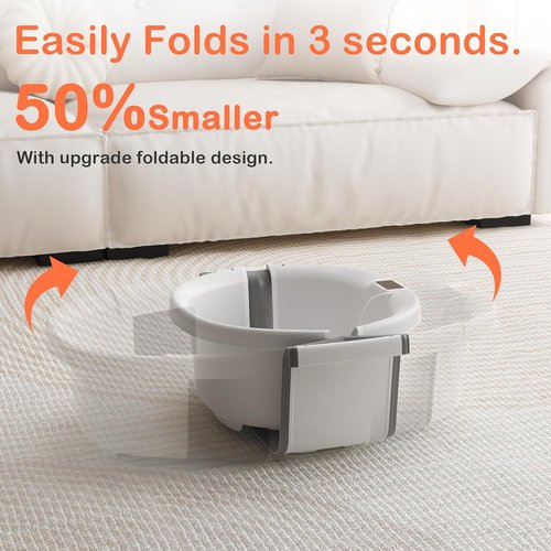 Collapsible Baby Bathtub - Portable Infant Bath Tub with Thermometer & Cushion | Foldable Toddler Bath for Newborns 0-36 Months (Grey)
