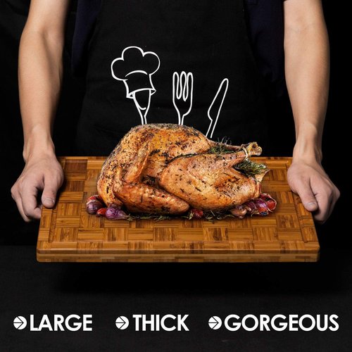 Kikcoin Extra Large Bamboo Cutting Boards - Set of 3 Chopping Boards with Juice Groove | Durable Kitchen Butcher Block