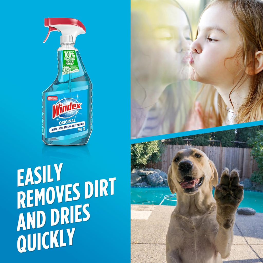 Windex Glass Cleaner Spray - Eco-Friendly 100% Recycled Plastic - Original Blue Scent | 23 Fl Oz (Pack of 6)