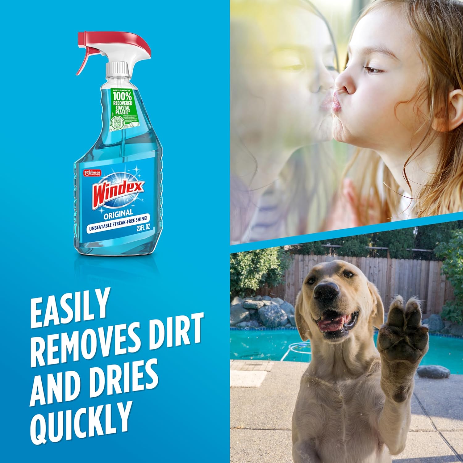 Windex Glass Cleaner Spray - Eco-Friendly 100% Recycled Plastic - Original Blue Scent | 23 Fl Oz (Pack of 6)