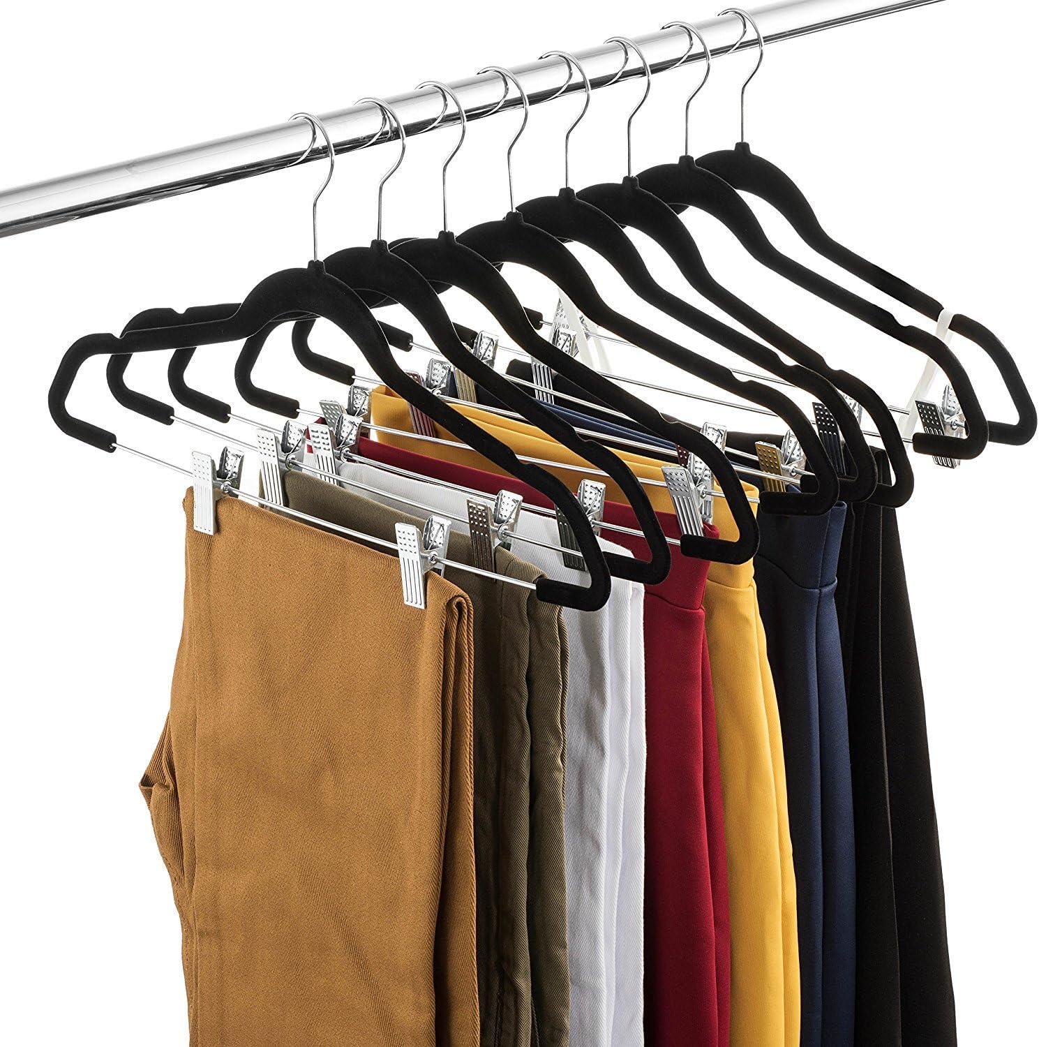 Zober Velvet Hangers - 20-Pack Metal Clip Hangers for Pants, Skirts & Dresses | Non-Slip Velvet with 360° Hook