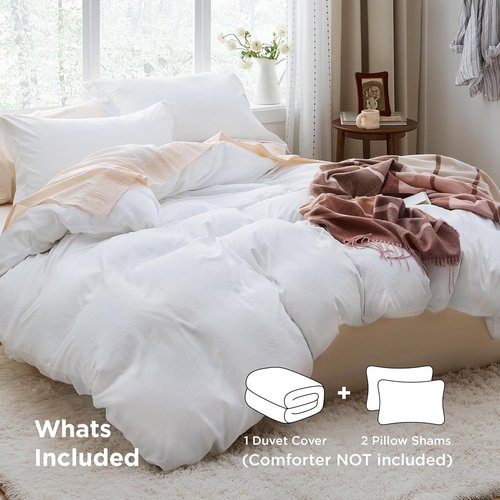Bedsure King Duvet Cover Set - Extra Soft Prewashed Cotton-Like Bedding, 120x98 Inches, 3 Pieces with Zipper Closure & Pillow Shams
