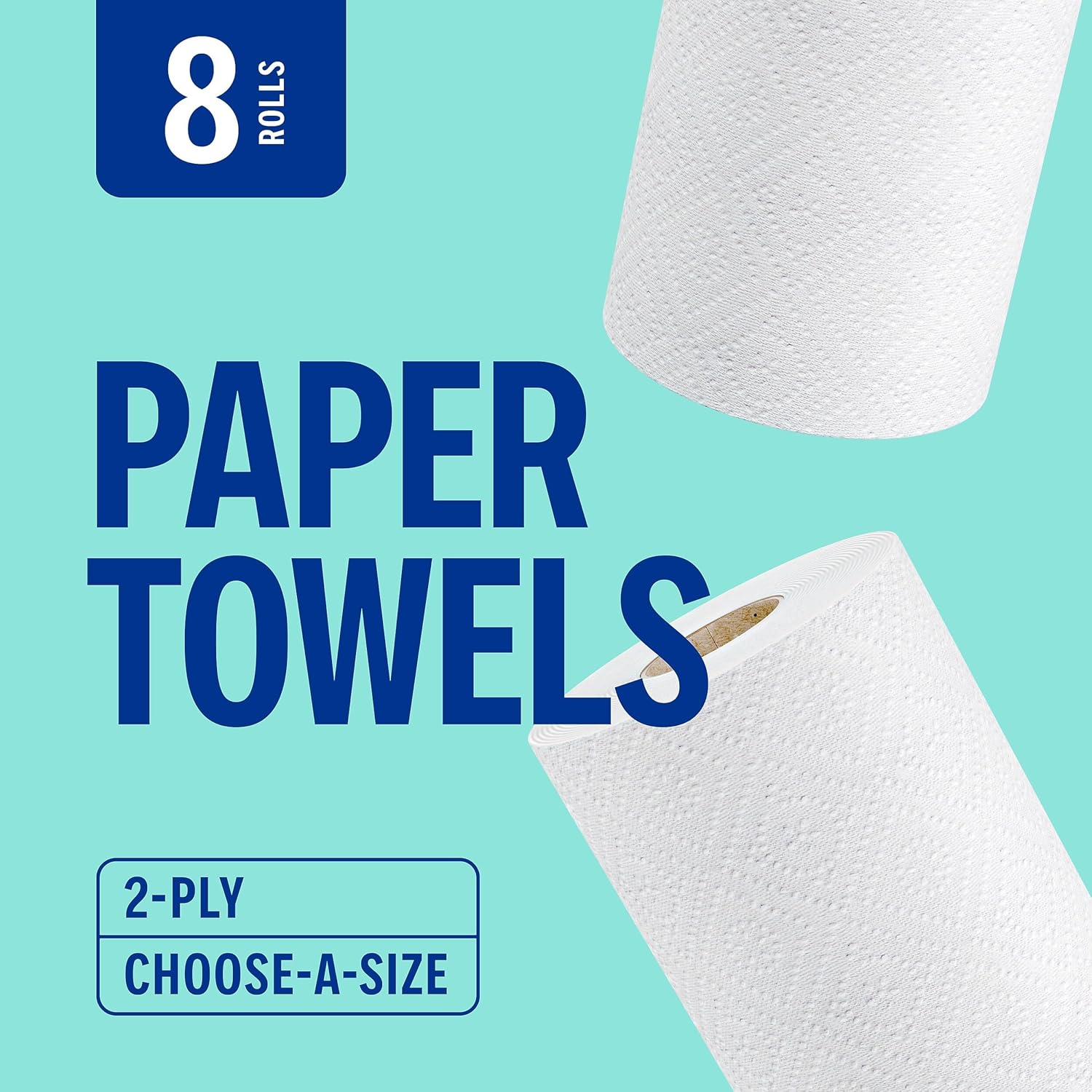 Perk Choose-A-Size Paper Towels - 2-Ply, 116 Sheets/Roll, 8 Rolls | Highly Absorbent White Kitchen Towels