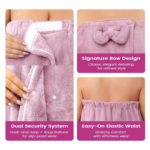 Bonahora Towel Wrap for Women Plus Size (XXL-XXXXL), Lightweight Spa Bath Wrap Set Soft Comfortable Absorb Water Bath Towel + Hair Drying Towel Set Oversized Adjustable Body Wrap with Bow (Purple)