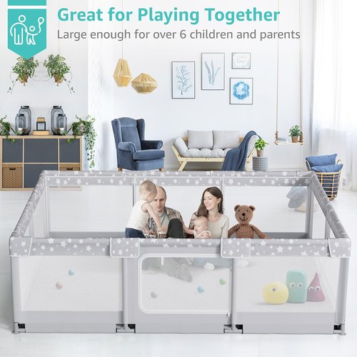 Large Baby Playpen - 70x59in Giant Play Yard for Babies & Toddlers | Safe Indoor Play Fence in Grey