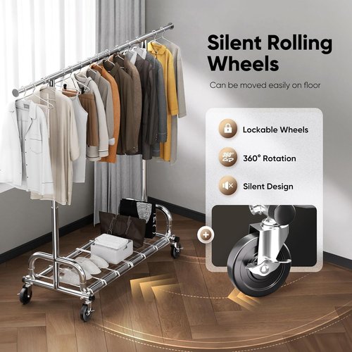 HOKEEPER Heavy-Duty Adjustable Clothes Rack - Portable Garment Rack with Lockable Wheels | 68.89"H x 70.86"W x 20"D