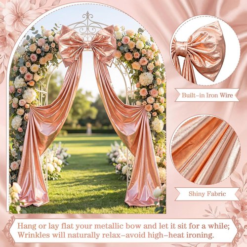 Giant Shiny Bow Decoration - 82-Inch Extra Large Rose Gold Bow with Metal Clip & Wire Support for Luxury Events