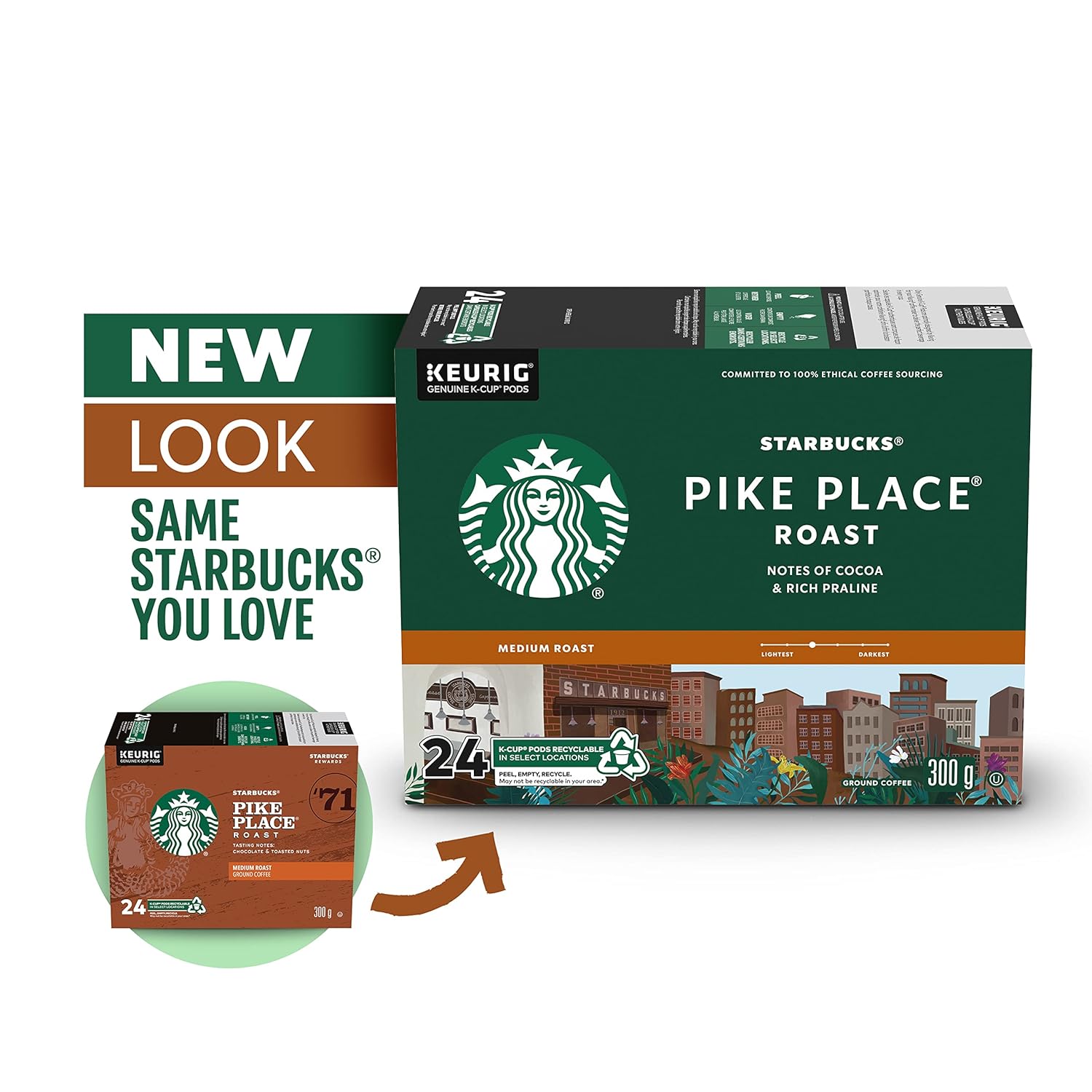 Starbucks® Pike Place Single-Serve Coffee K-Cup® - Rich Flavor, Carton of 24 Pods