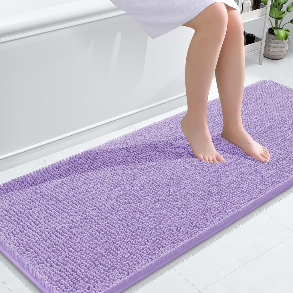 OLANLY Bathroom Runner Rugs - Soft Absorbent Chenille with Rubber Backing | Quick Dry 59x24 Lavender Bath Mat