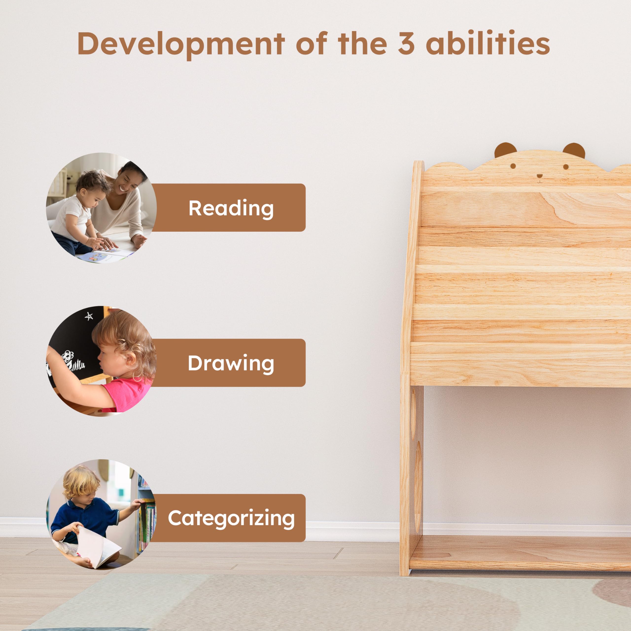 Woodtoe 5 Tier Montessori Bookshelf with Toy Storage, Large Toddler Bookshelf with Chalkboard, Baby Bookcase Book Display Shelve for Kids Bedroom, Nursery, Classroom, Kids Furniture for Boys Girls 1+
