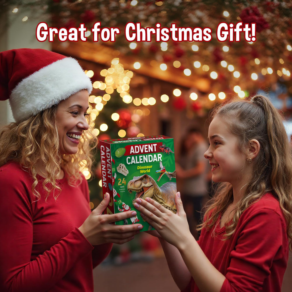 Dinosaur World Advent Calendar for Kids - 24 Days Prehistoric Surprise Christmas Countdown with Dino Figurines, Fossil Dig, Painting, Ideal Xmas Gift for Boys Girls