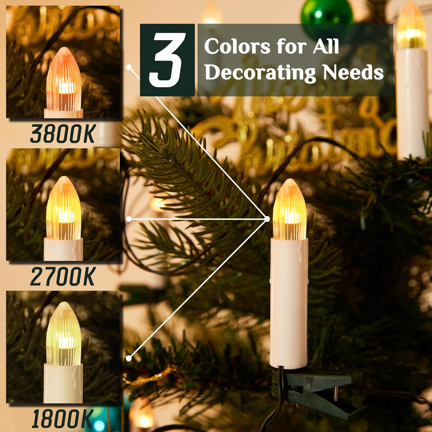 Skiennix 50 Pcs Flameless Christmas Candle Lights - 3 Color & 11 Mode Remote Control | 3D Flickering LED for Trees & Weddings