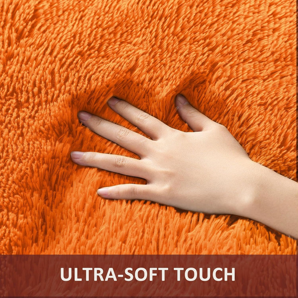 Ophanie Orange Area Rug - Plush 5x8 Fluffy Carpet for Living Room & Bedroom Decor | Soft Shaggy Design