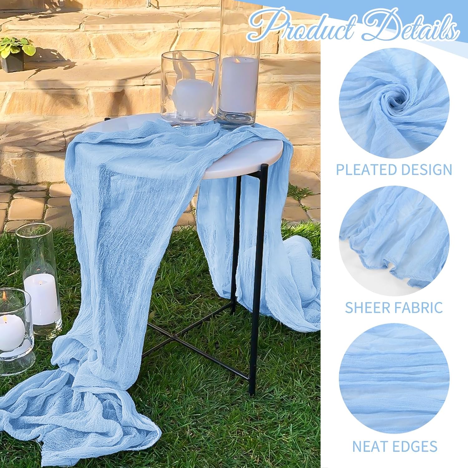 Skiennix Light Blue Cheesecloth Table Runner - 17x108 Inch Boho Style for Weddings & Events