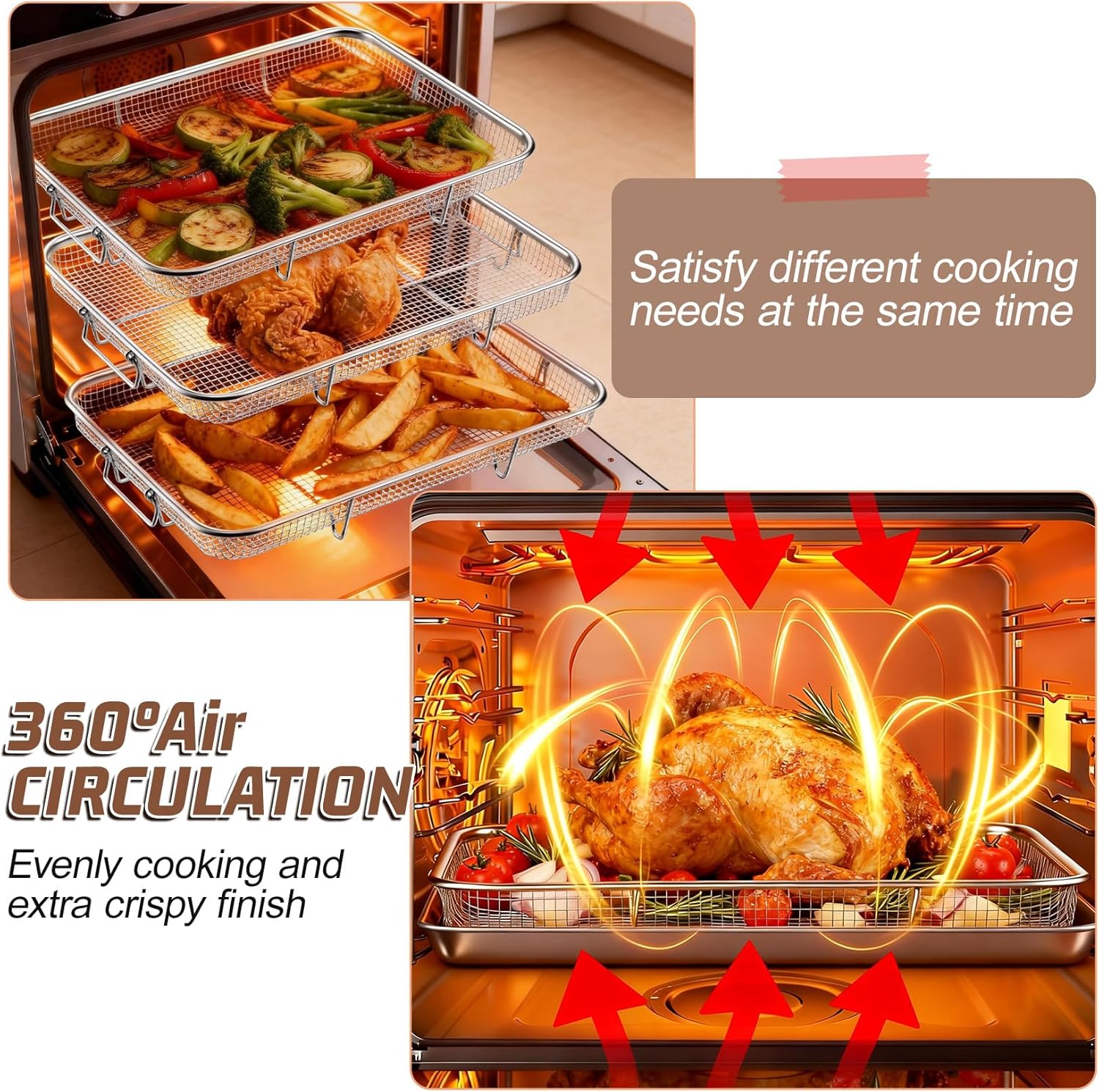 P&P CHEF Air Fryer Basket Set - 15.4 Inch Stainless Steel Racks for Baking & Roasting | Non-Toxic & Dishwasher Safe