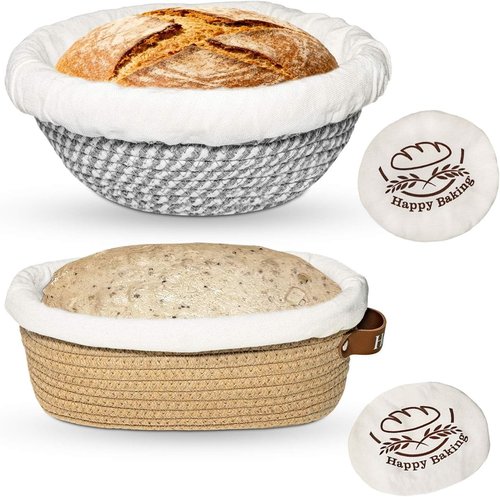 Banneton Bread Proofing Basket - Sourdough Baking Set with Liners & Covers | Oval & Round Sizes